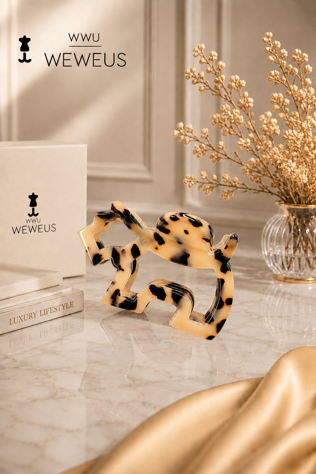 WeWeus Leopar Desenli Premium Köpek Şekilli Kemik Mandal Toka