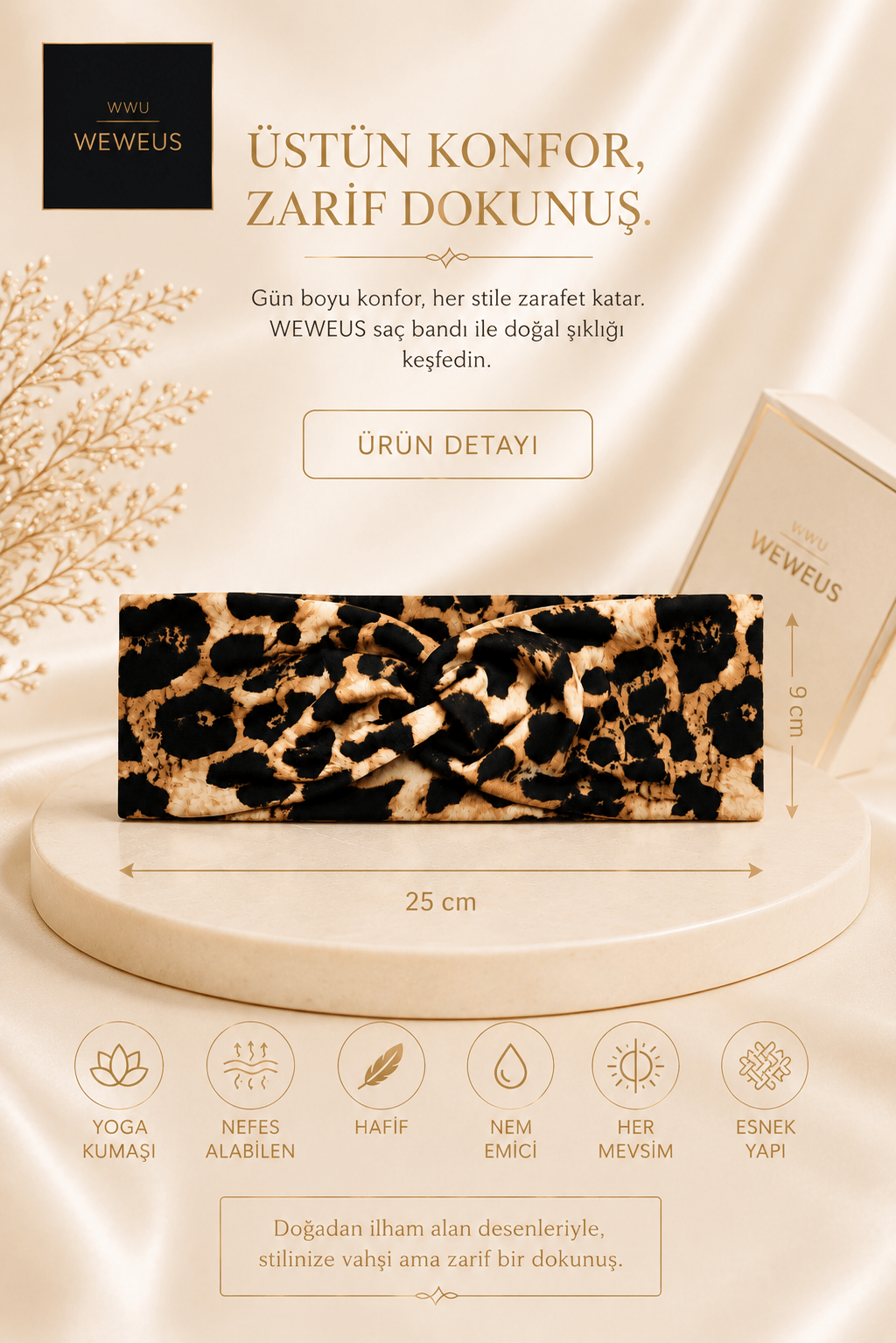 WeWeus Leopar Premium Kadın Dar Saç Bandı