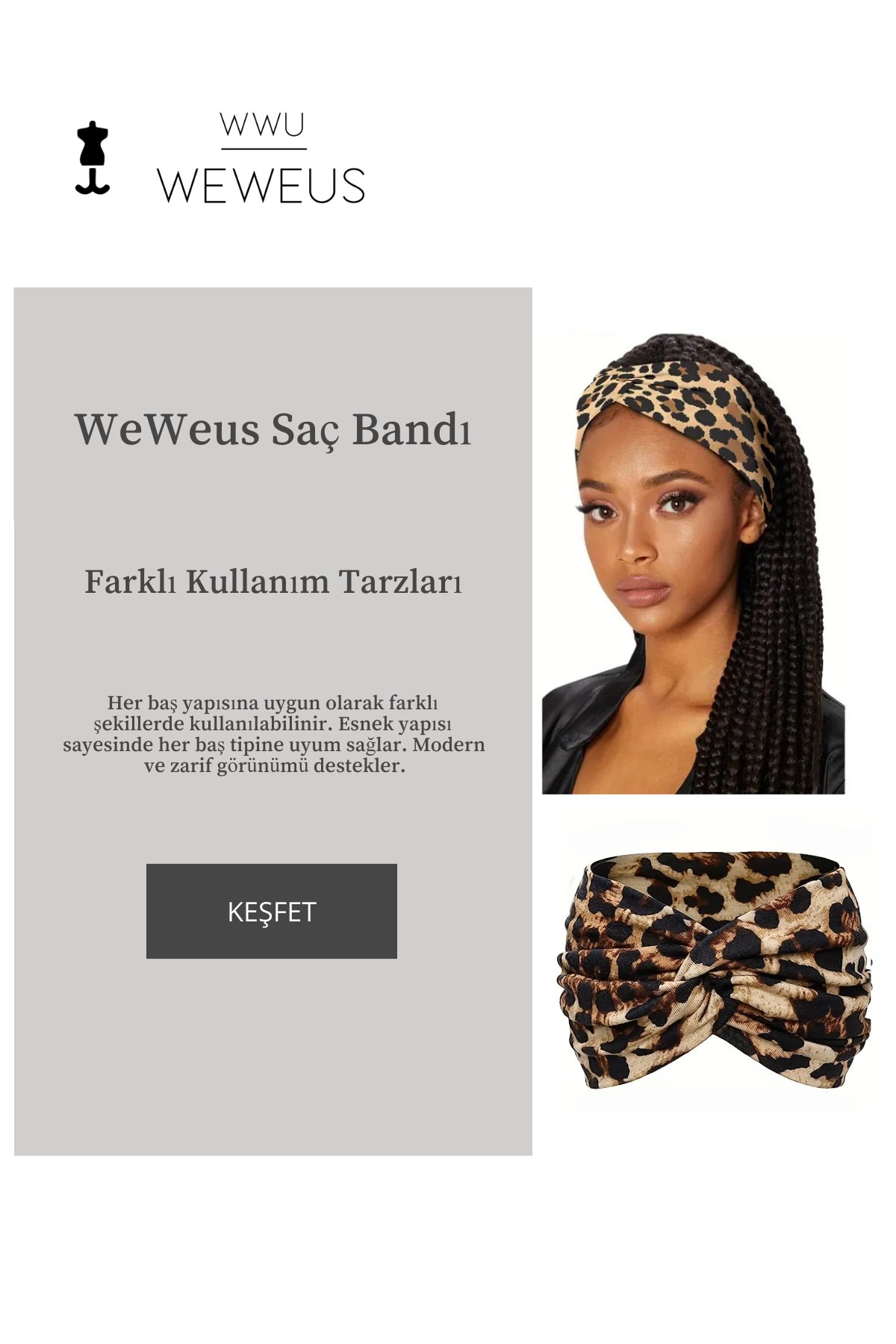 WeWeus Leopar Premium Kadın Saç Bandı