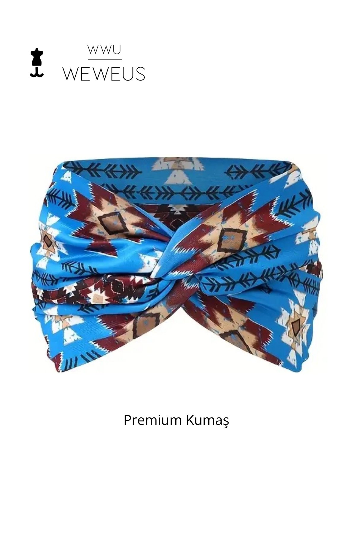 WeWeus Mavi Baklava Desen Premium Kadın Saç Bandı