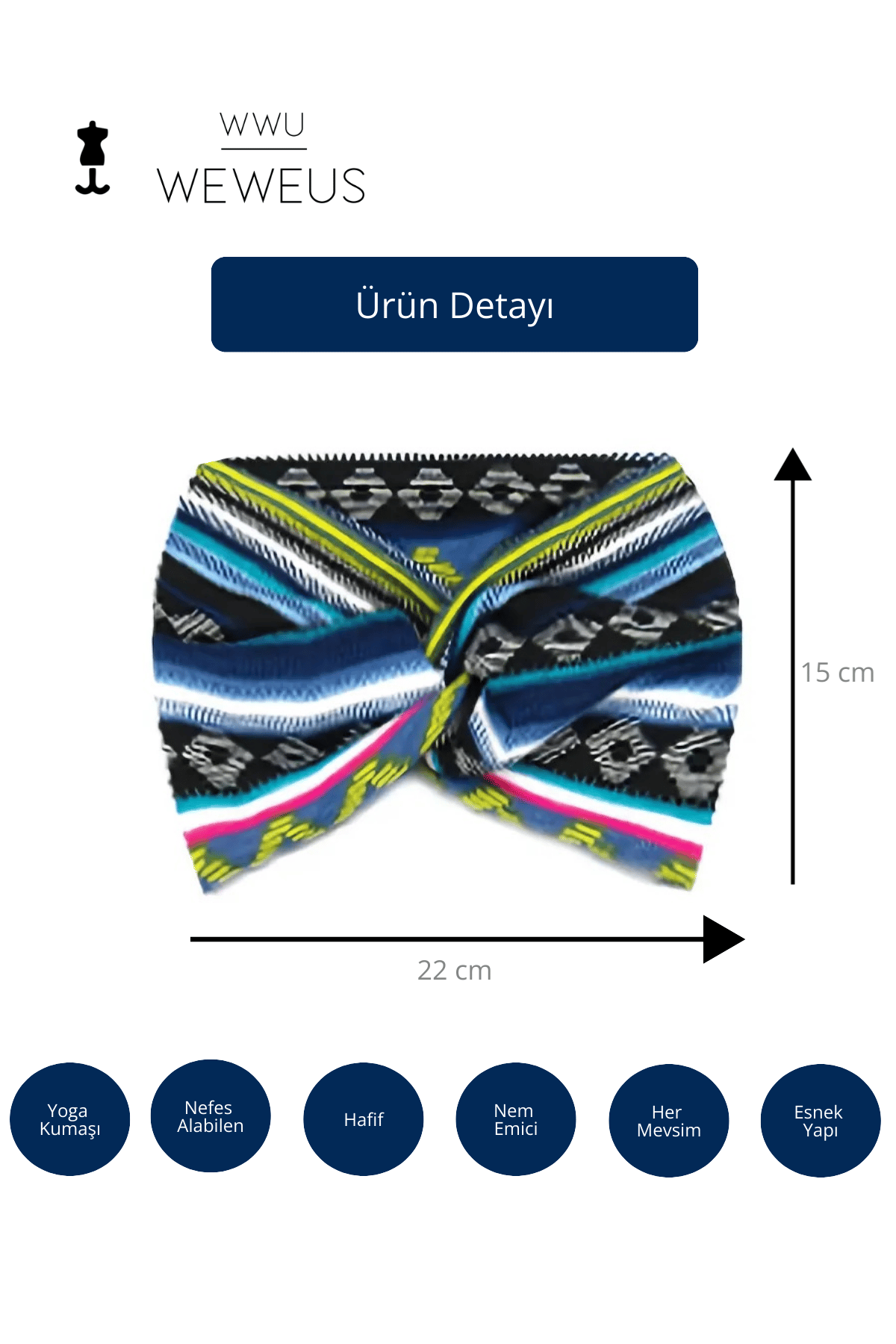 WeWeus Mavi Zikzak Desen Premium Kadın Saç Bandı