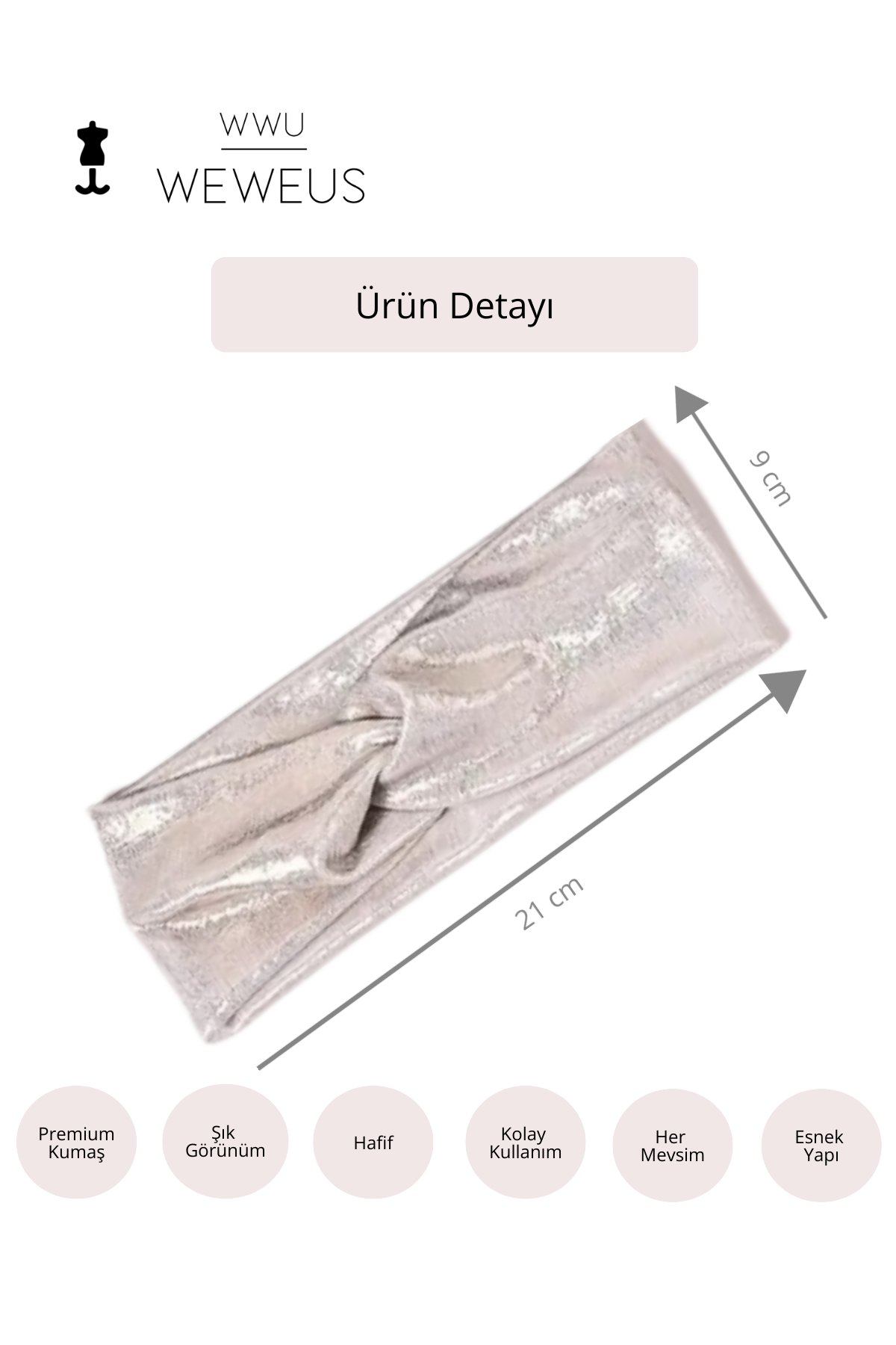 WeWeus Metalik Beyaz Renk Premium Kadın Saç Bandı