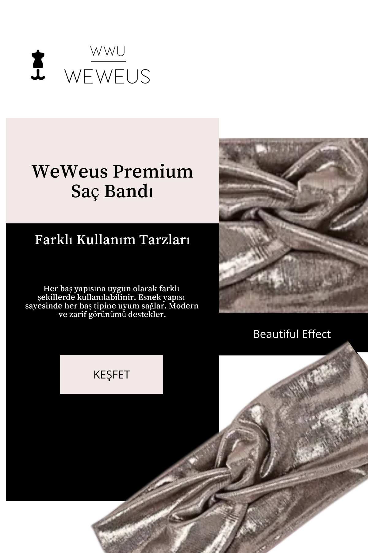 WeWeus Metalik Toprak Renk Premium Kadın Saç Bandı