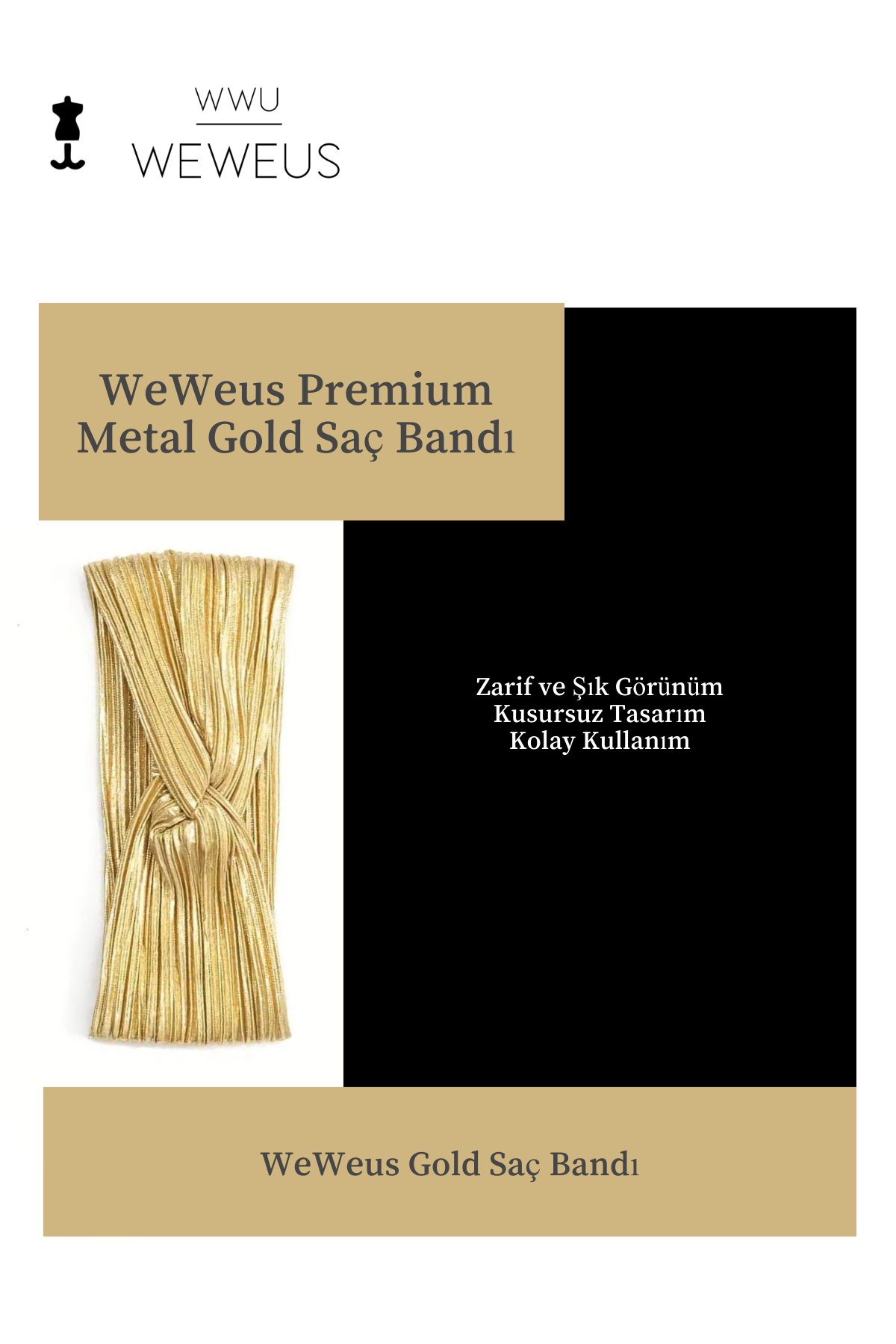 WeWeus Parlak Gold Altın Renk Premium Kadın Saç Bandı