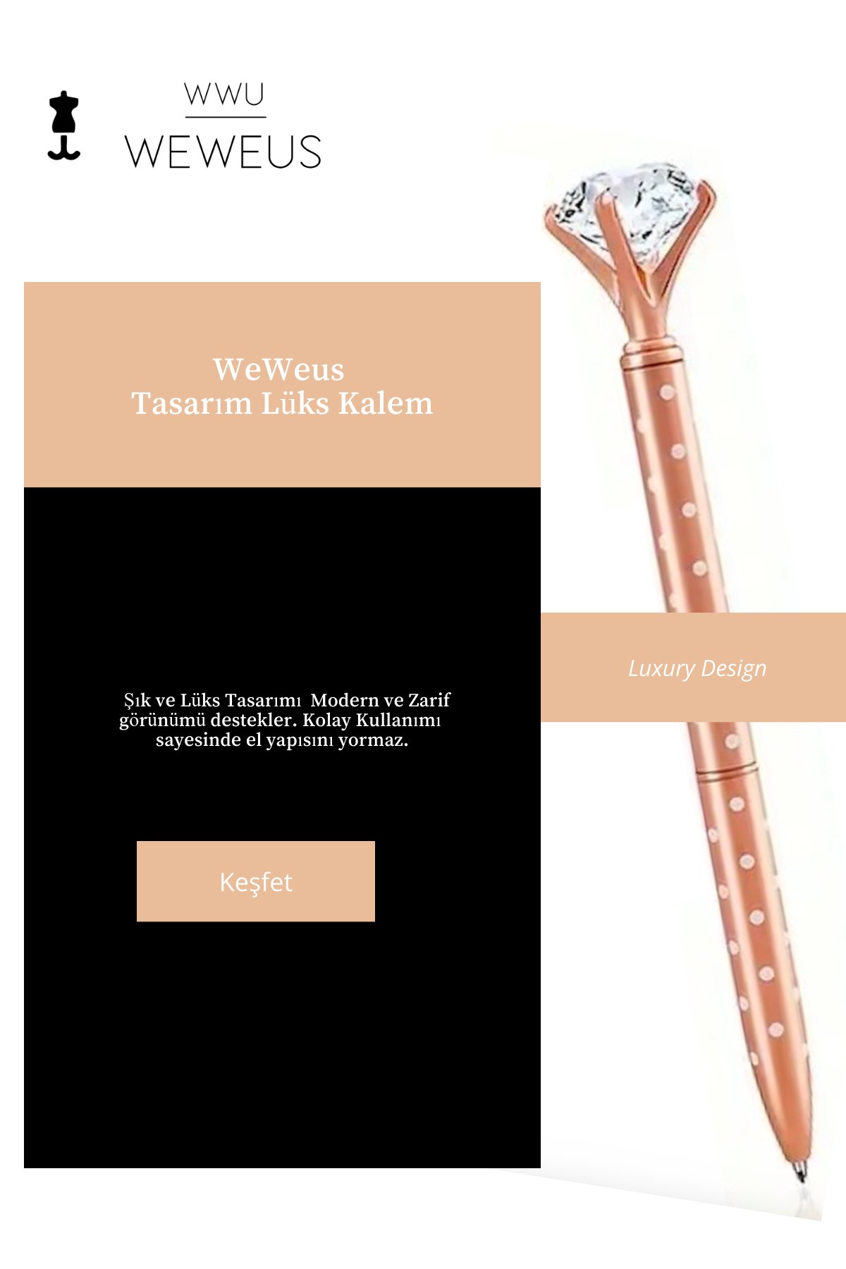 WeWeus Rose Puantiyeli Tasarım Kristal Lüks Tükenmez Kalem