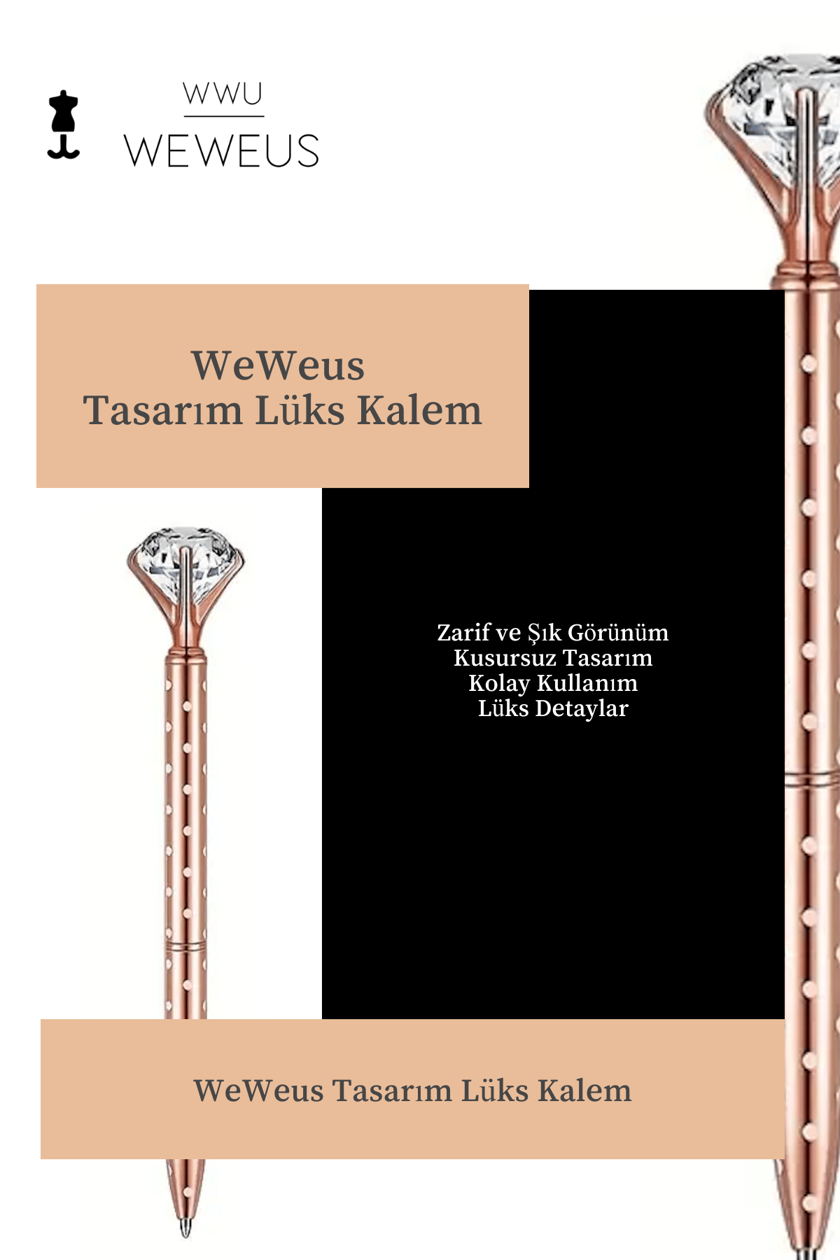 WeWeus Rose Puantiyeli Tasarım Kristal Lüks Tükenmez Kalem