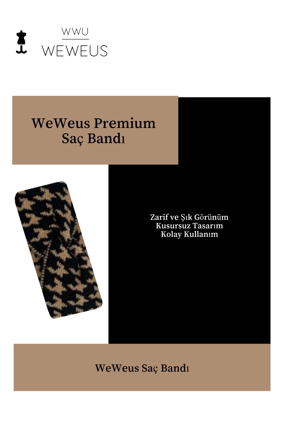 WeWeus Siyah Açık Kahve Kışlık Premium Kadın Saç Bandı