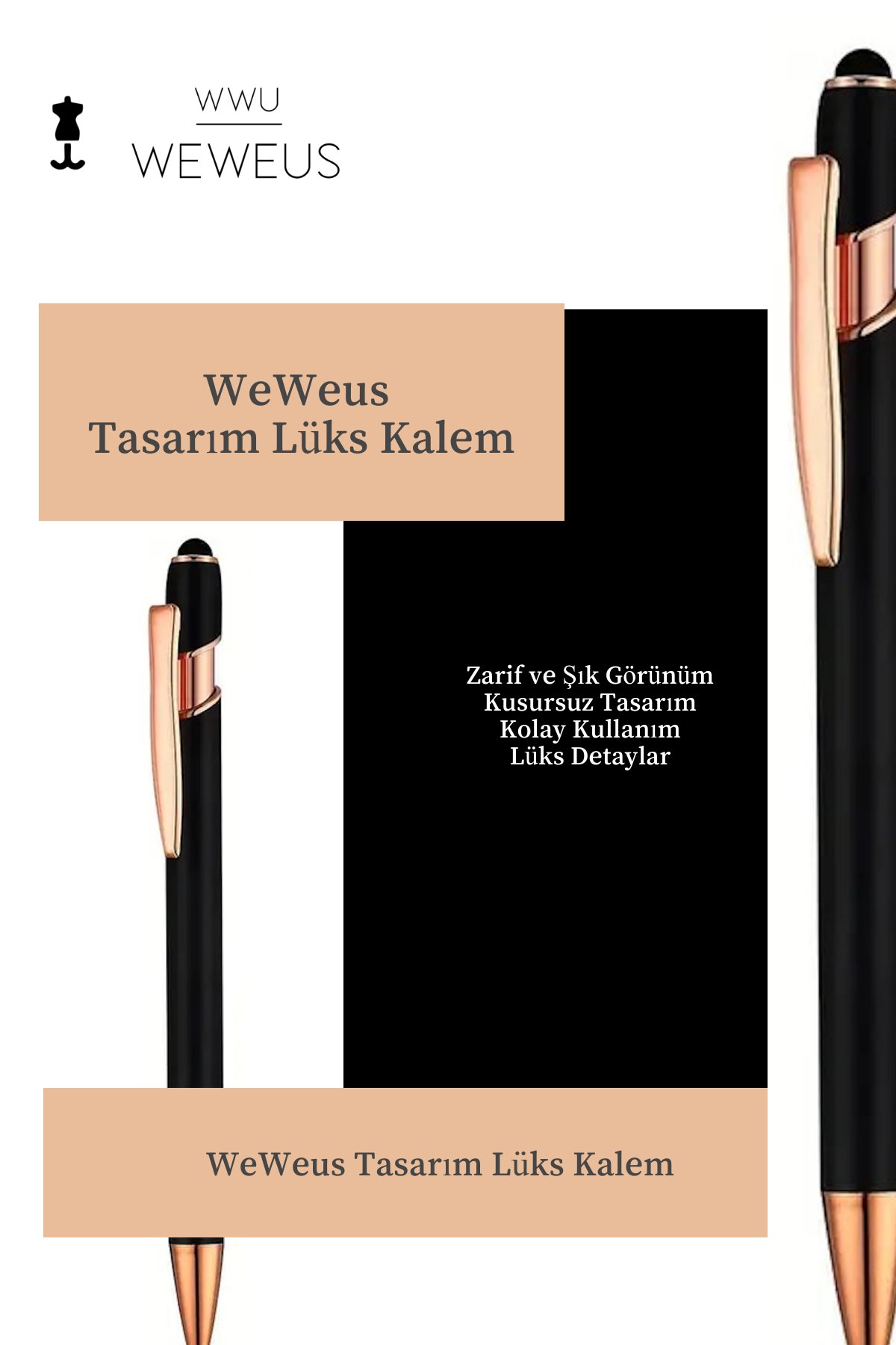 WeWeus Siyah Düz Tasarım Lüks Tükenmez Kalem