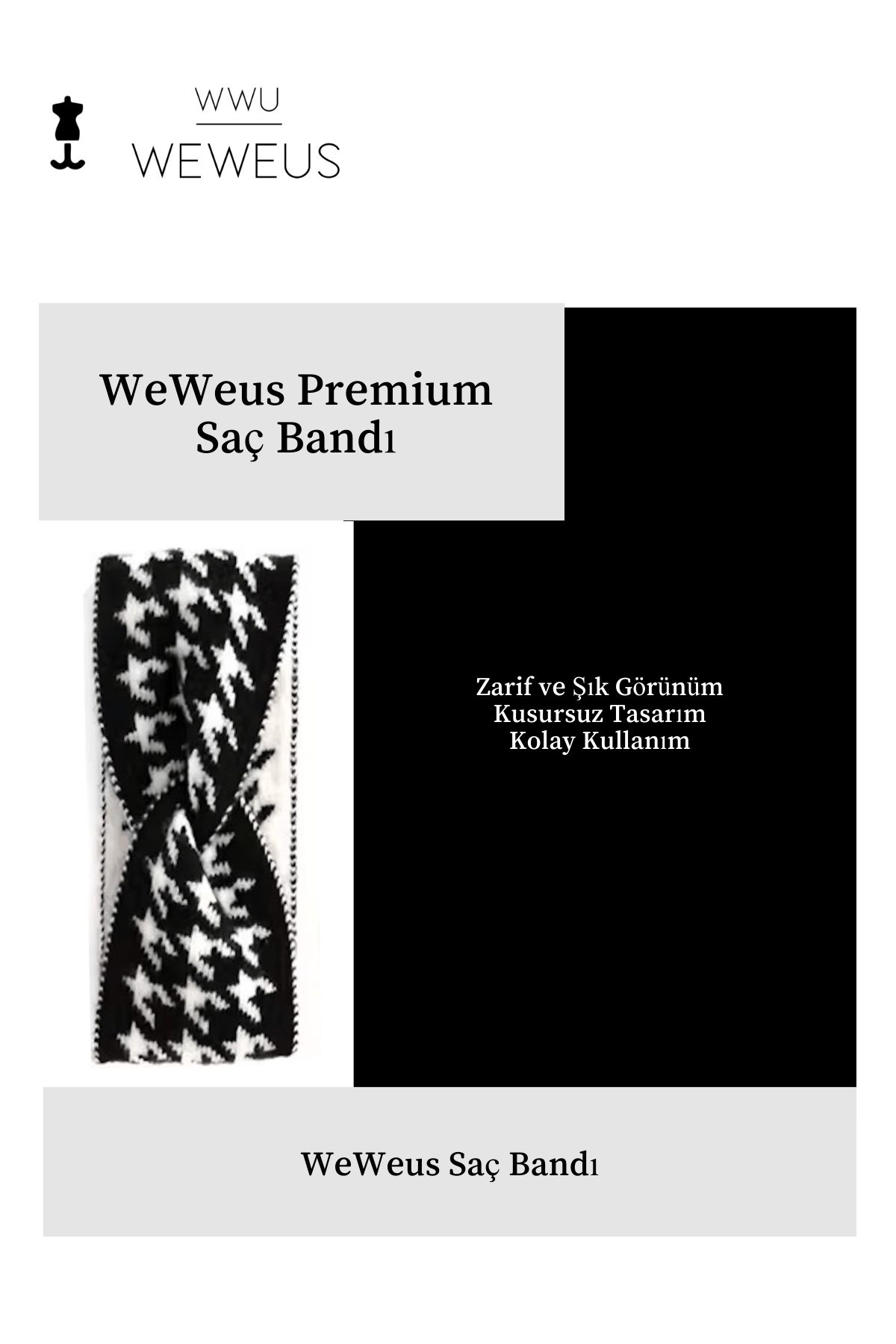 WeWeus Siyah Kışlık Premium Kadın Saç Bandı