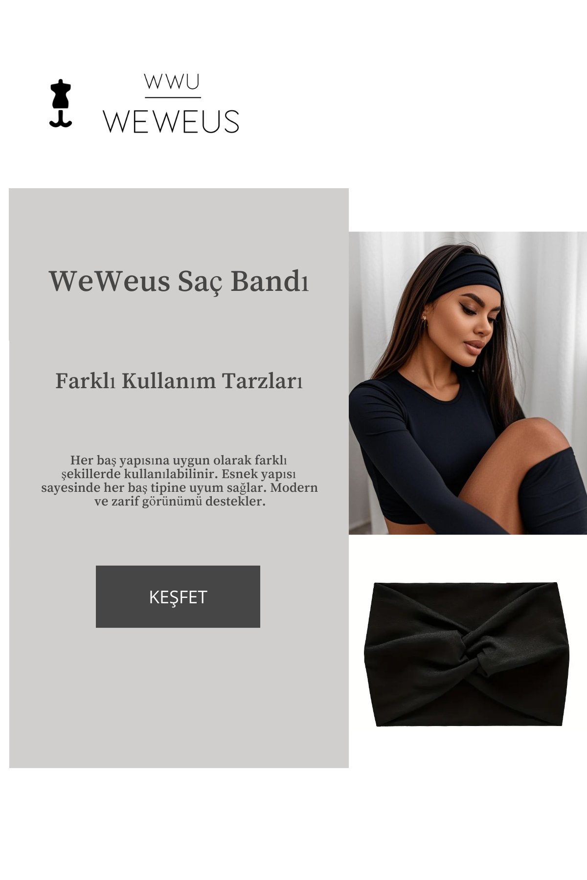 WeWeus Siyah Premium Kadın Saç Bandı