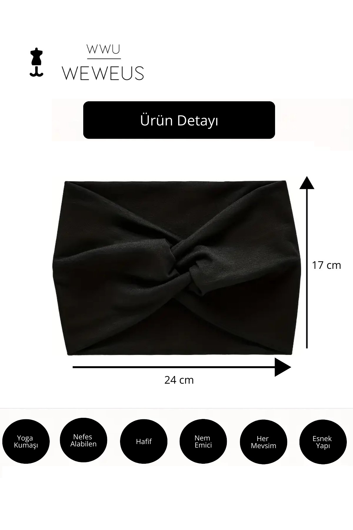 WeWeus Siyah Premium Kadın Saç Bandı