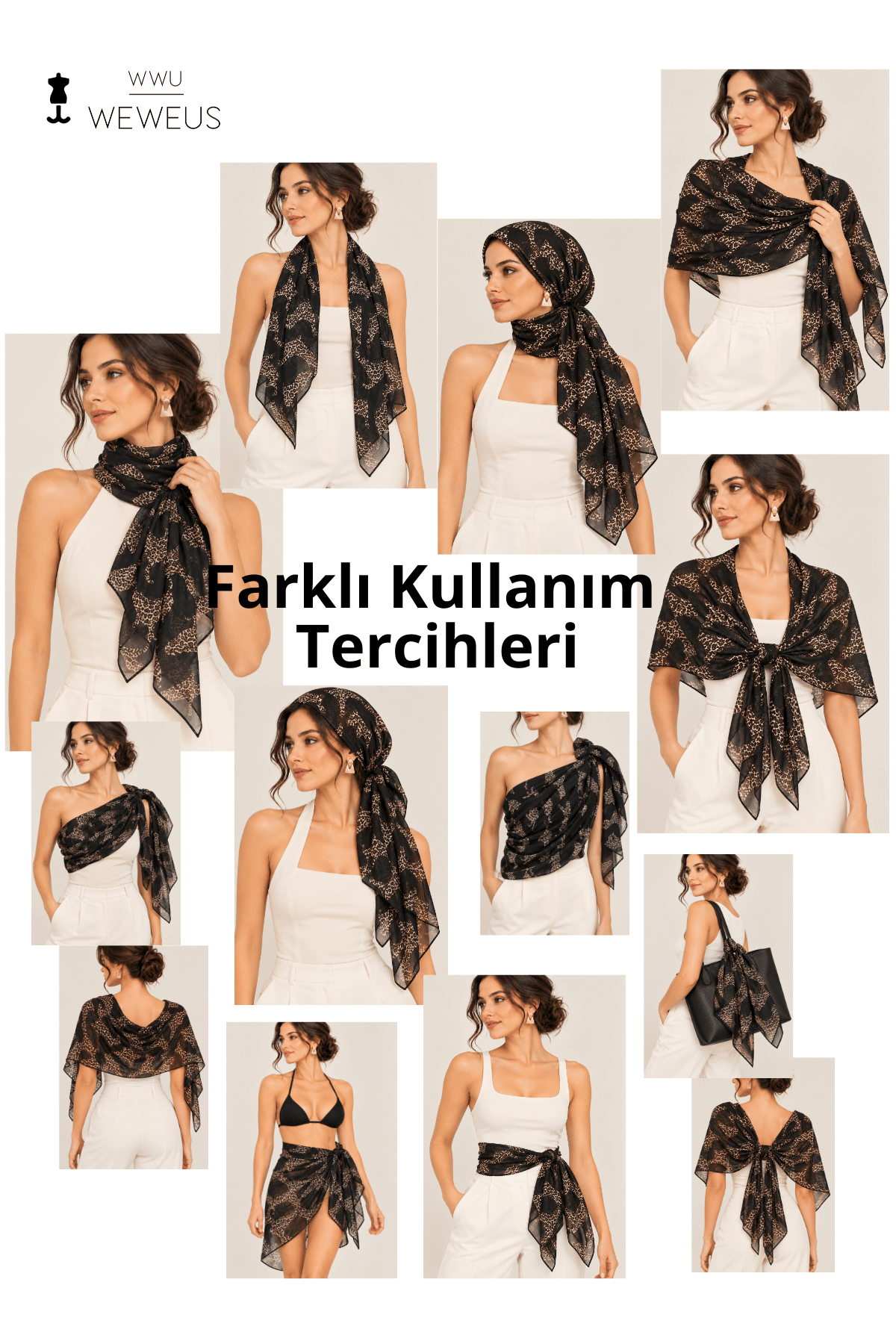 WeWeus Ultra Lüks Kaplan Desen Tek Omuz Şalı & Fular 90x180 cm