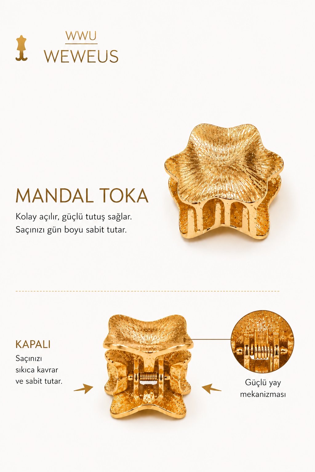 WeWeus Yıldız Gold Parlak Sarı Metal Mini Premium Mandal Toka