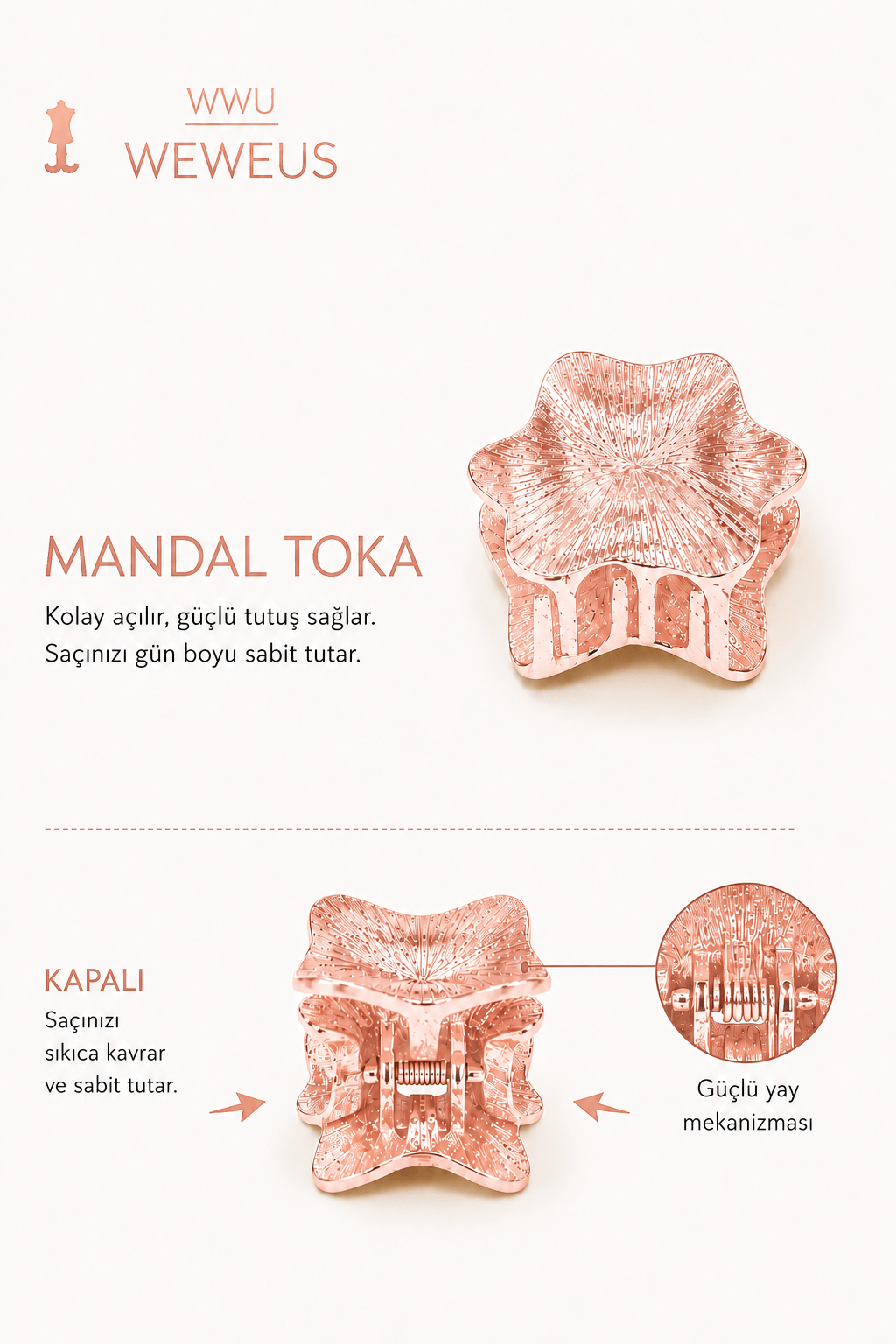 WeWeus Yıldız Rose Metal Mini Premium Mandal Toka