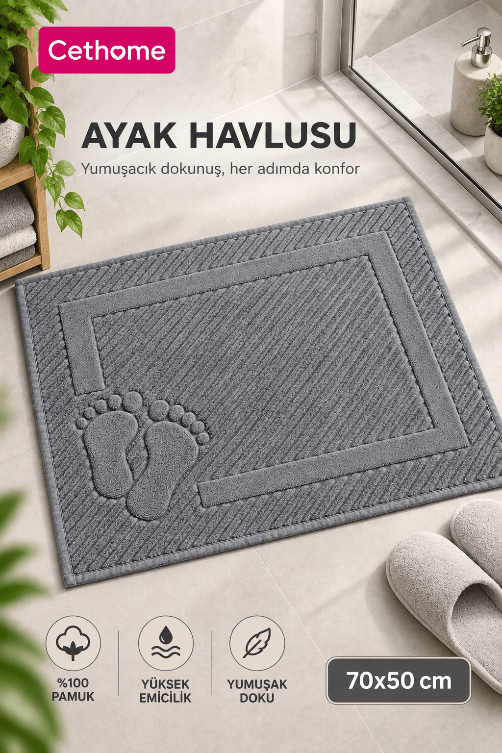 ÇetHome Antrasit Renk Ayak Havlusu