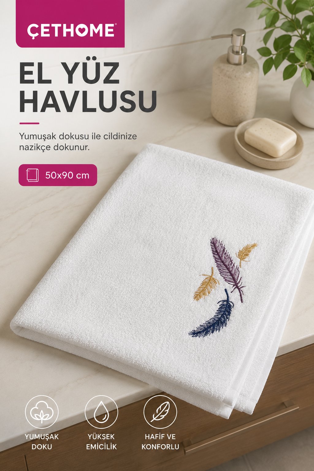 ÇetHome Ekru Renk El Yüz Havlusu
