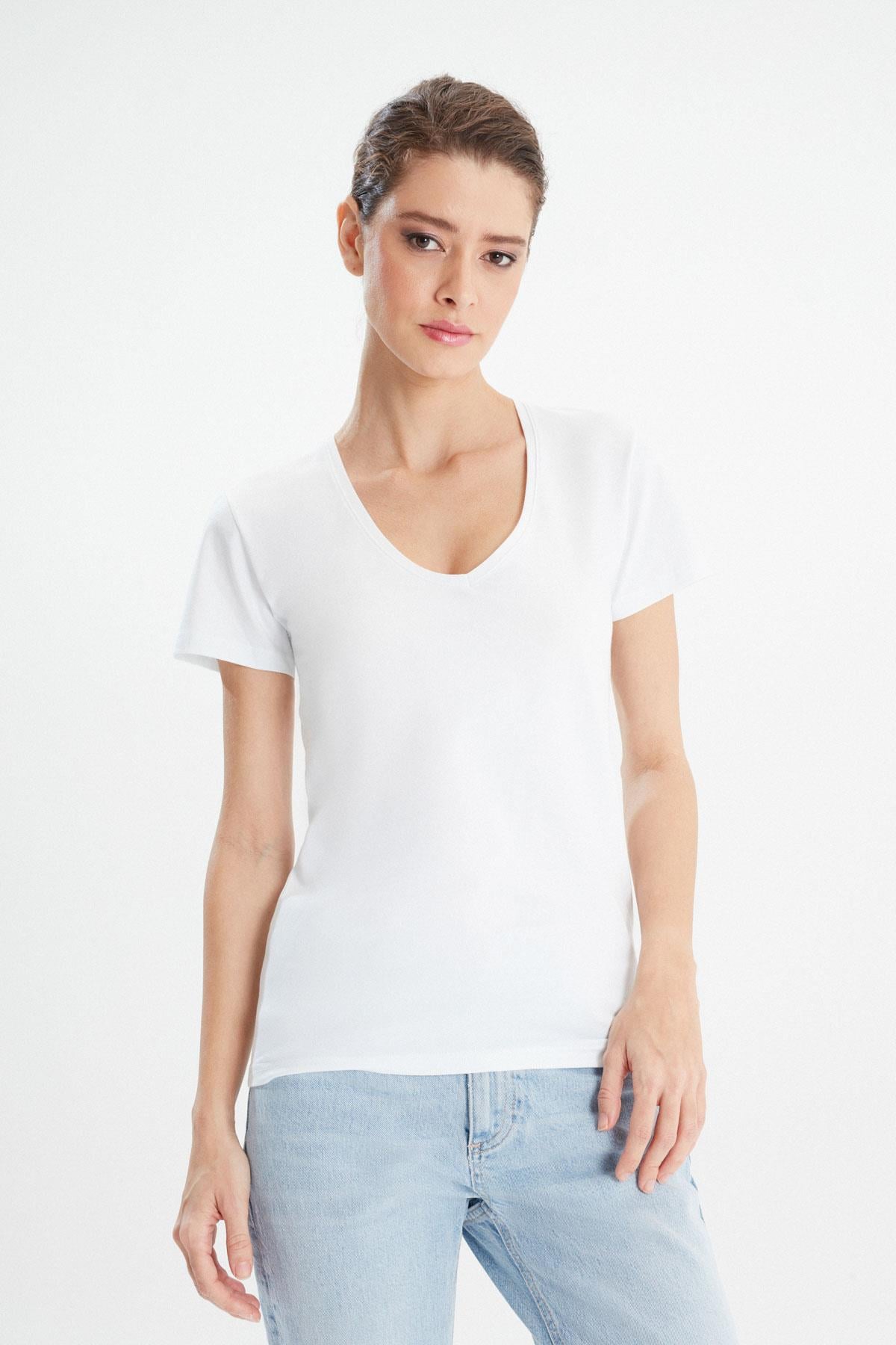 Erdem Bayan Derin V-Yaka T-Shirt