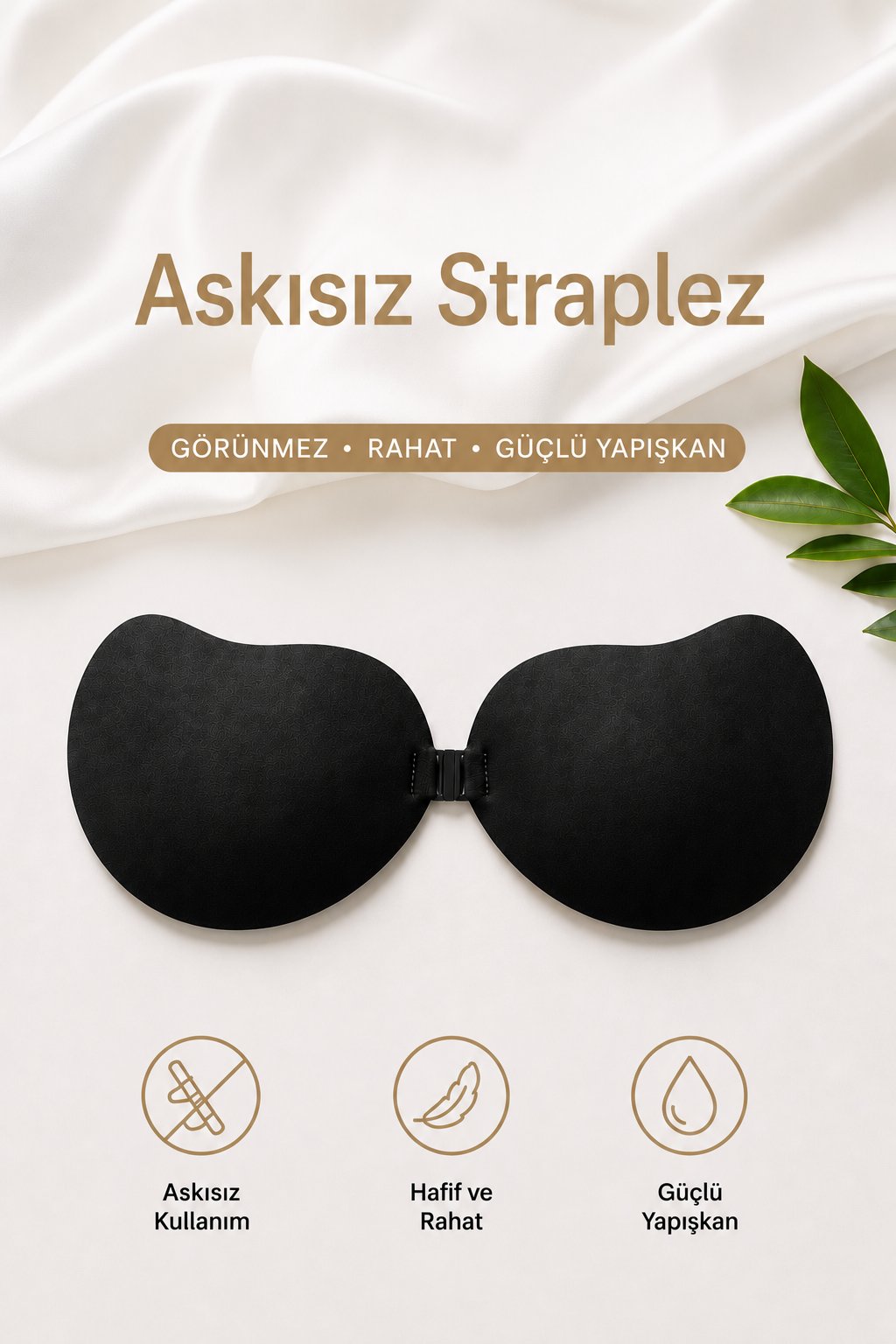 Siyah Askısız Straplez Önden Klipsli Yapışkanlı Sütyen