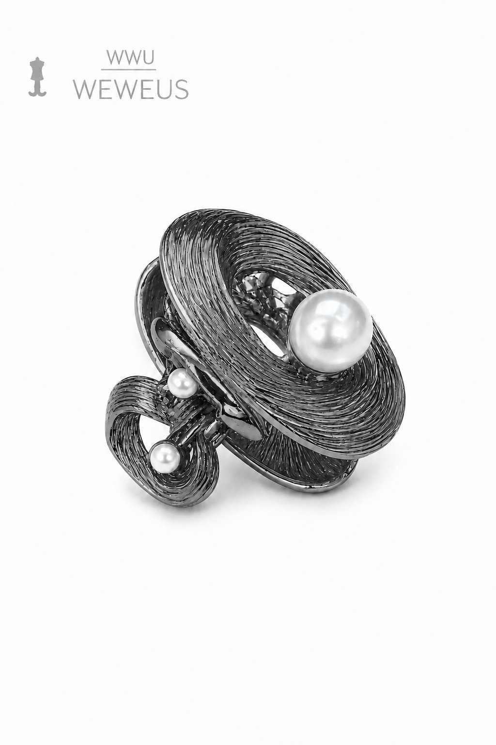 WeWeus Çiçek Yan İncili Koyu Gri Parlak Metal Mini Premium Mandal Toka
