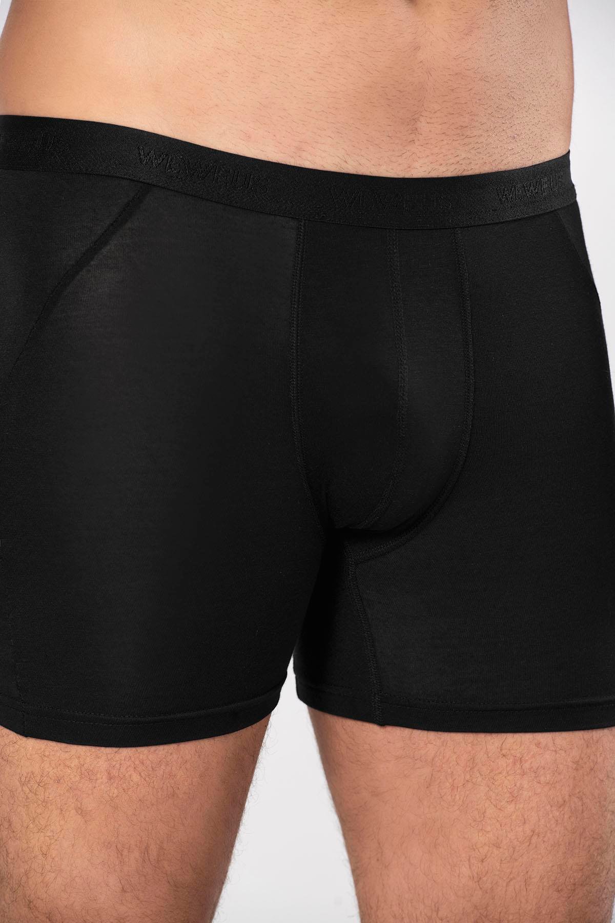 WeWeus Siyah Micro Modal Premium Erkek Uzun Boxer