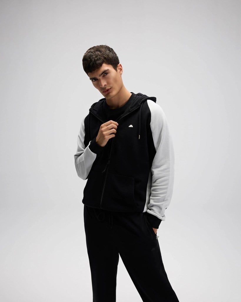 Ellesse EM560 Erkek Siyah Fermuarlı Kapüşonlu Siyah Sweat