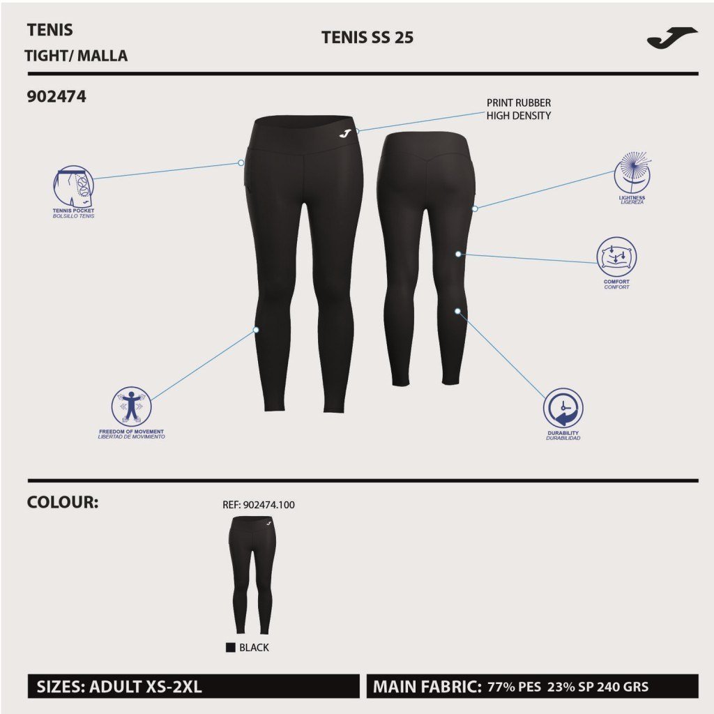 Joma 902474.100 Kadın Siyah Uzun Tenis Tayt