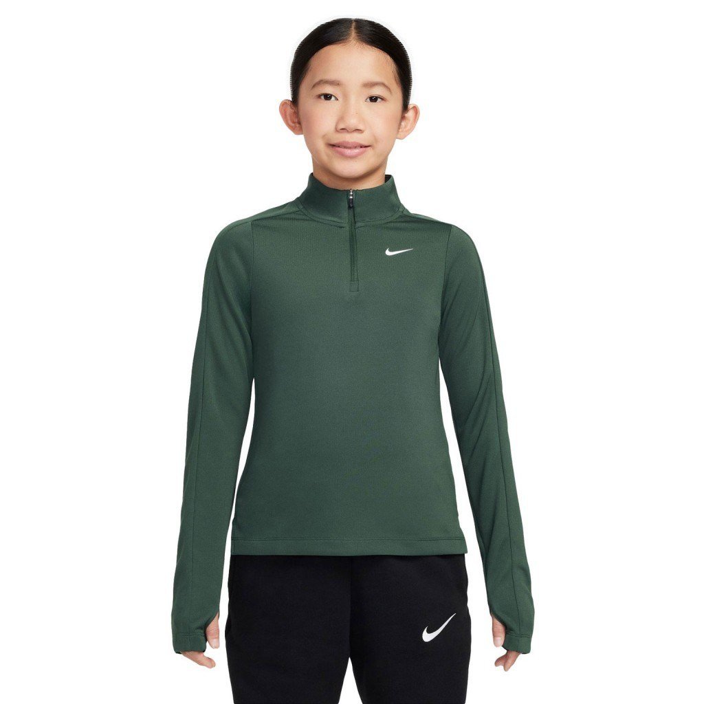 Nike FD2853-323 Dri-FIT Uzun Kollu Çeyrek Fermuarlı Kız Çocuk Üstü - Yeşil