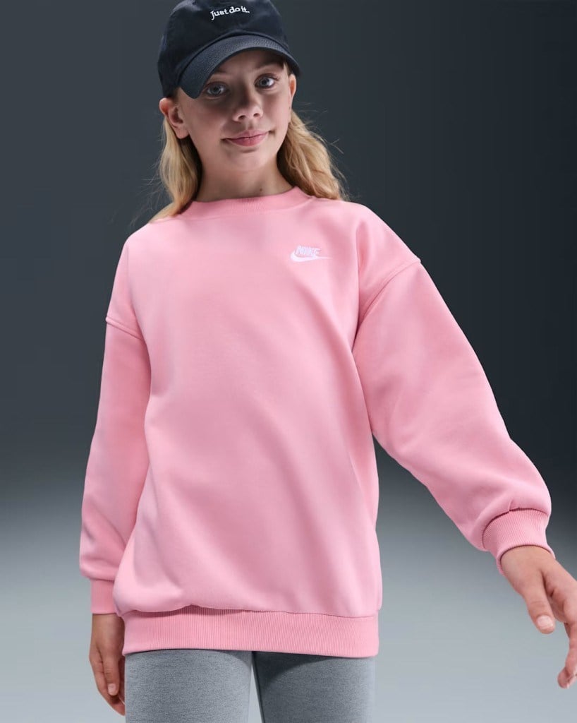 Nike FD2923-690 Sportswear Club Fleece Büyük Çocuk Bol Kesimli Sweatshirt - Pembe