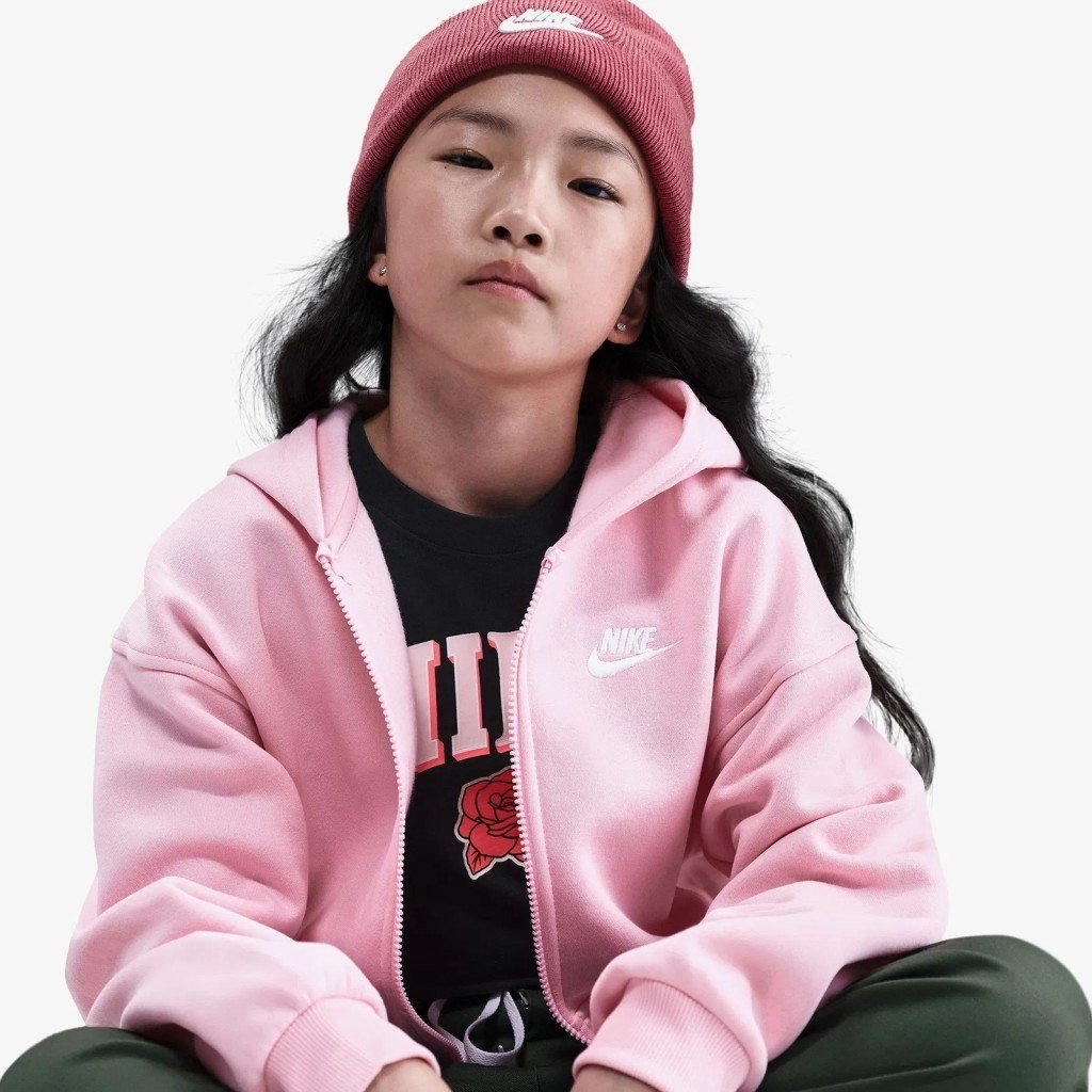 NIKE  FD2931-690 Club Fleece Genç Çocuk Pembe Kapüşonlu Sweat