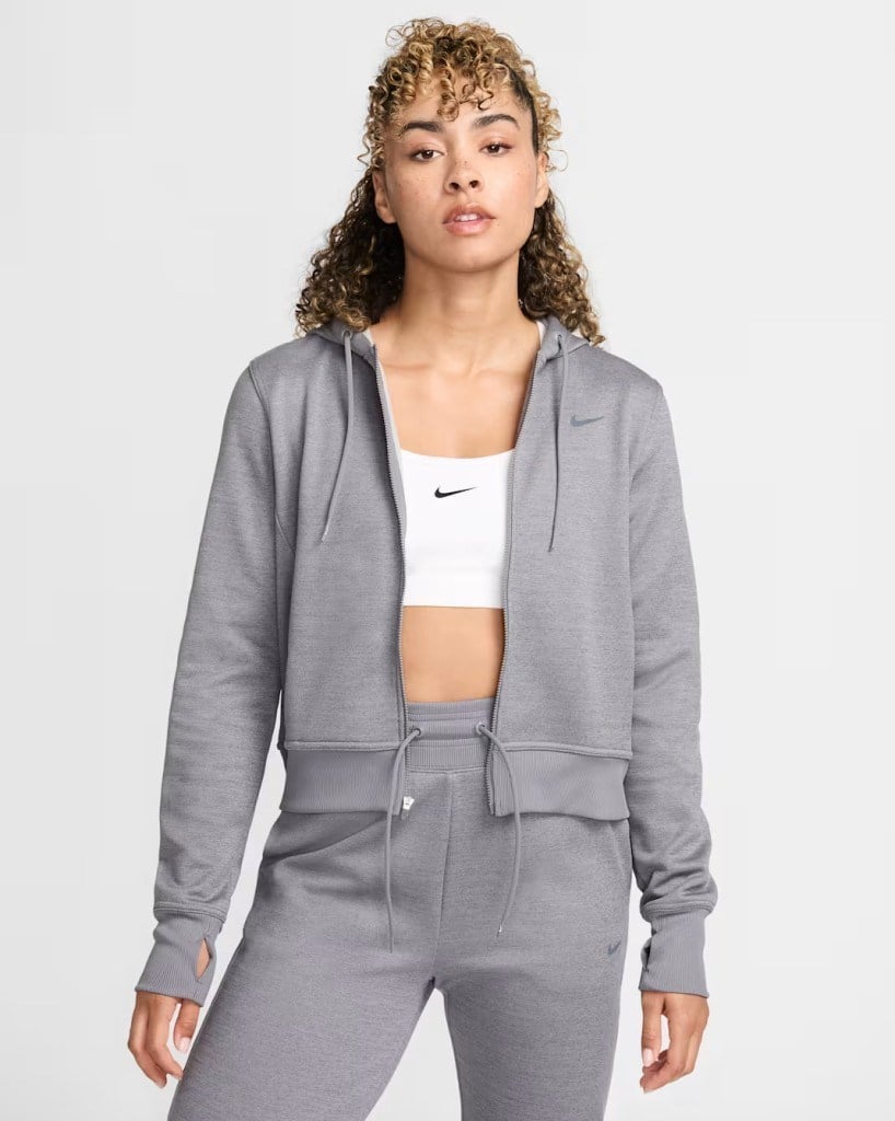 Nike Therma-FIT One FB5216-091 Tam Boy Fermuarlı Kadın Kapüşonlu Üst - Carbon Heather