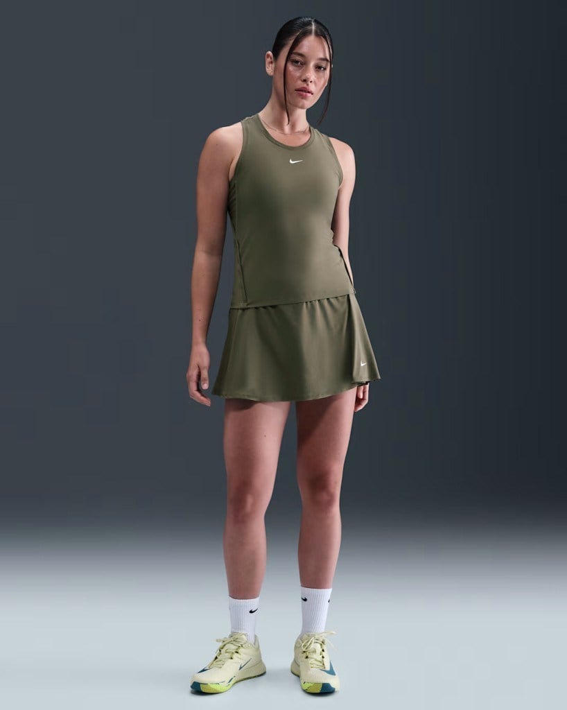Nike Victory FD5577-223 Dri-FIT Kısa Fırfırlı Kadın Tenis Eteği - Zeytin Yeşili