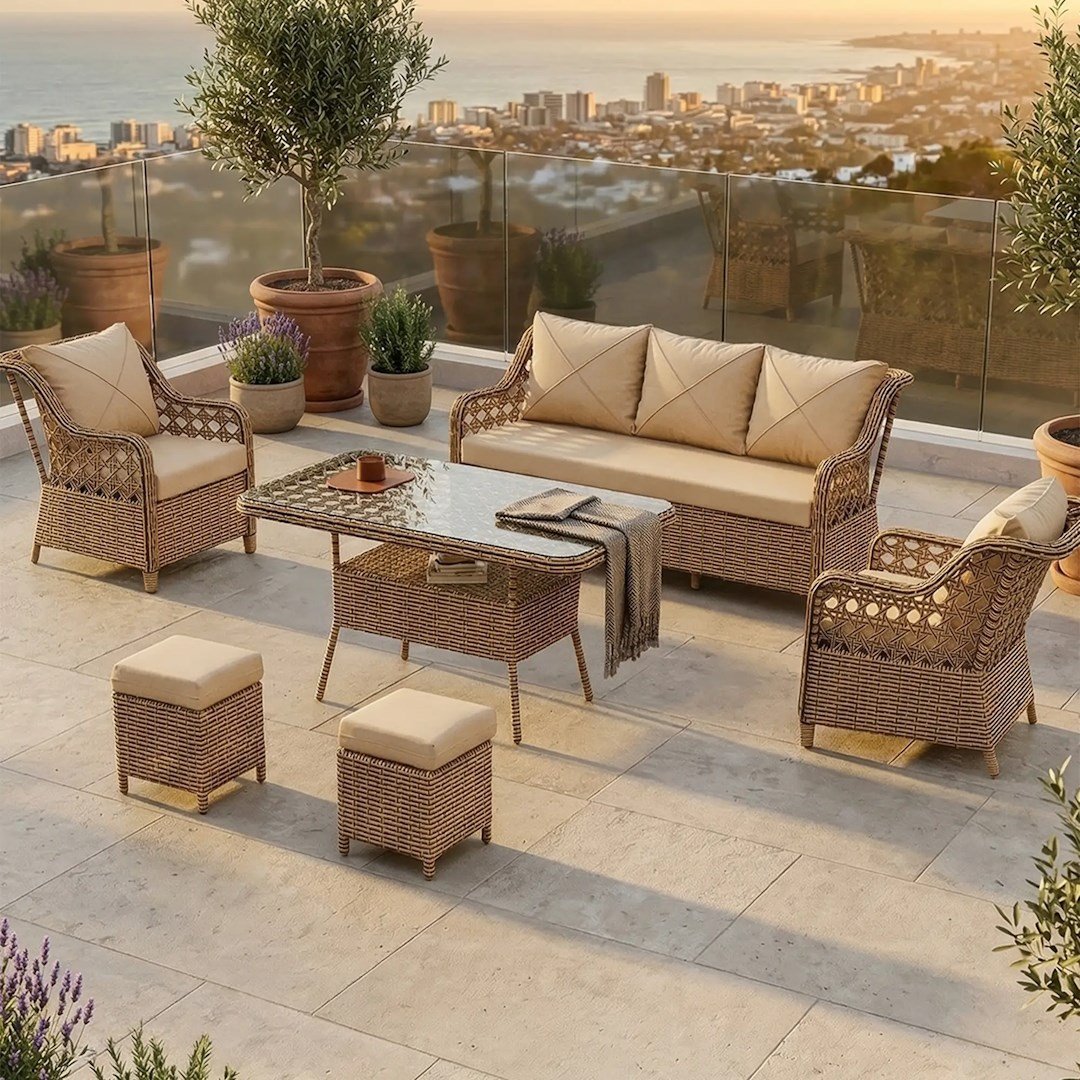 Anemon Cappucino 3+1+1+2 Puf Bahçe Balkon Oturma Takımı