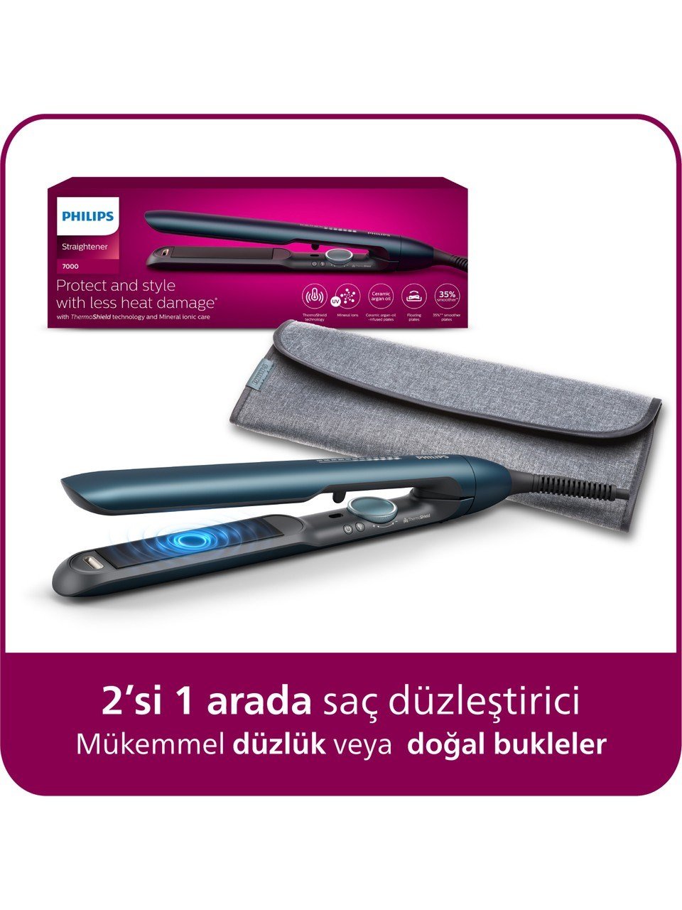 Philips Saç Düzleştirici BHS732/00, Bukle Özelliği, Argan Yağı Katkılı, UV Koruması