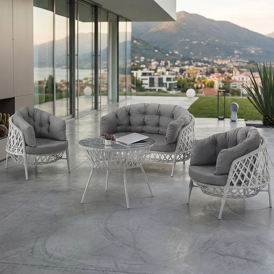 Viola 2+1+1 Beyaz Bahçe Balkon Oturma Koltuk Takımı 