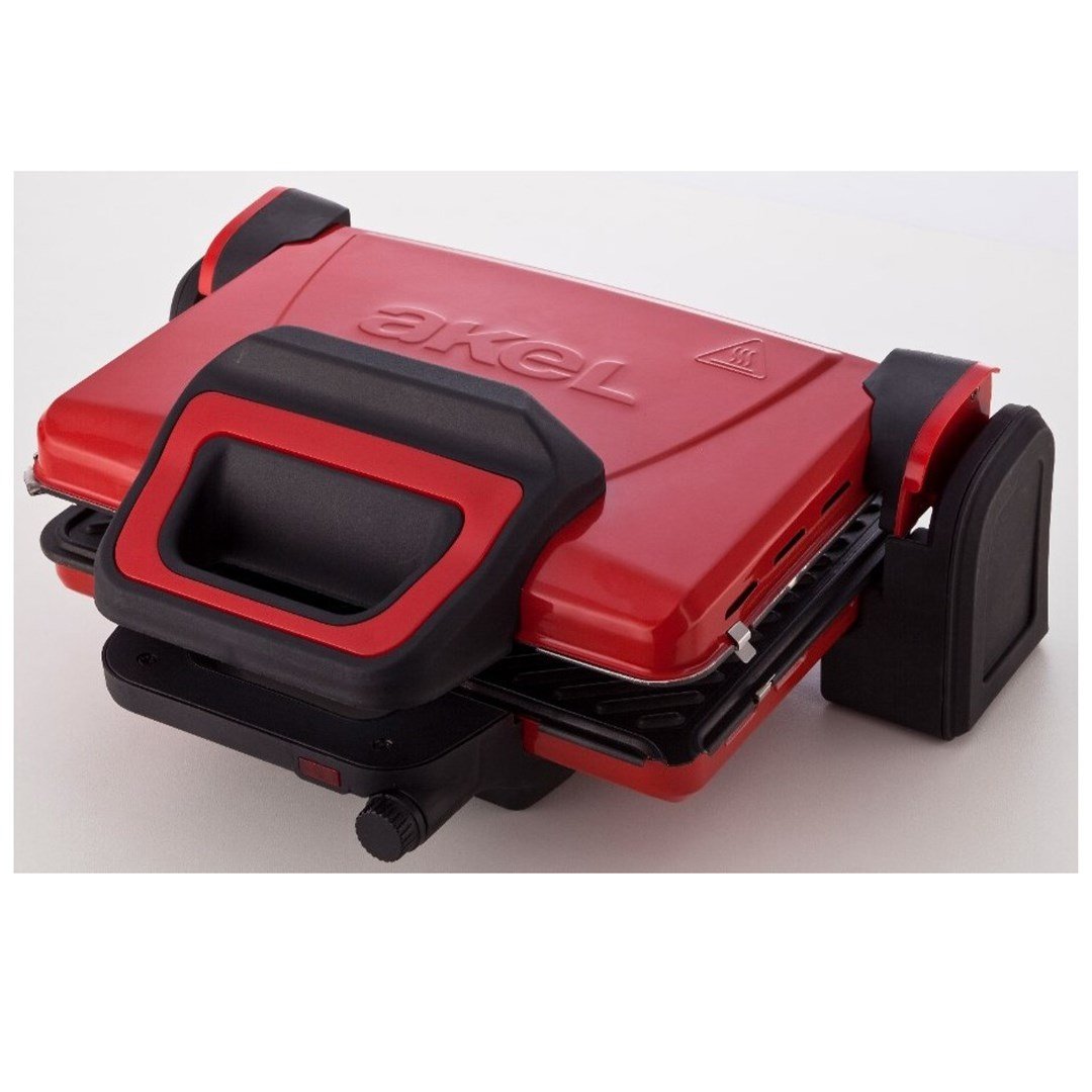 Akel AB680 1600W Kırmızı Tost Makinesi, Termostatlı, Granit Pişirme Yüzeyli