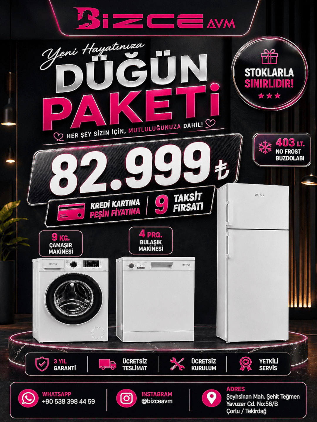 Altus 3'lü Beyaz Eşya Çeyiz Seti
