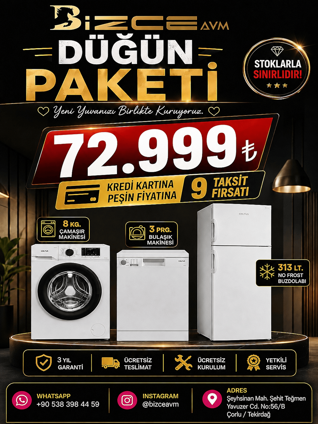 Altus 3'lü Beyaz Eşya Düğün Paketi