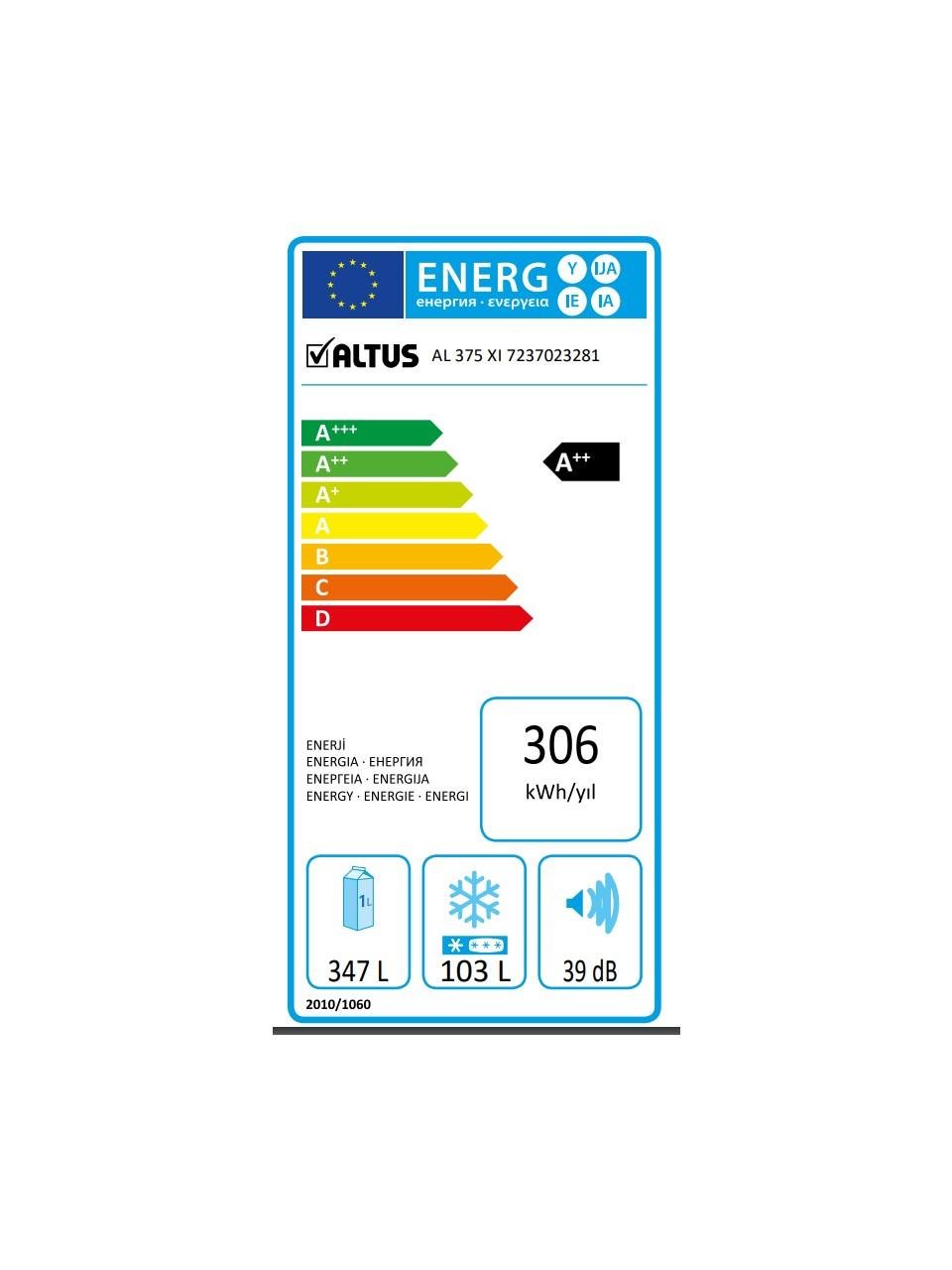 Altus Al 375 XIE 477 Lt E Enerji Sınıfı No-Frost Inox Buzdolabı