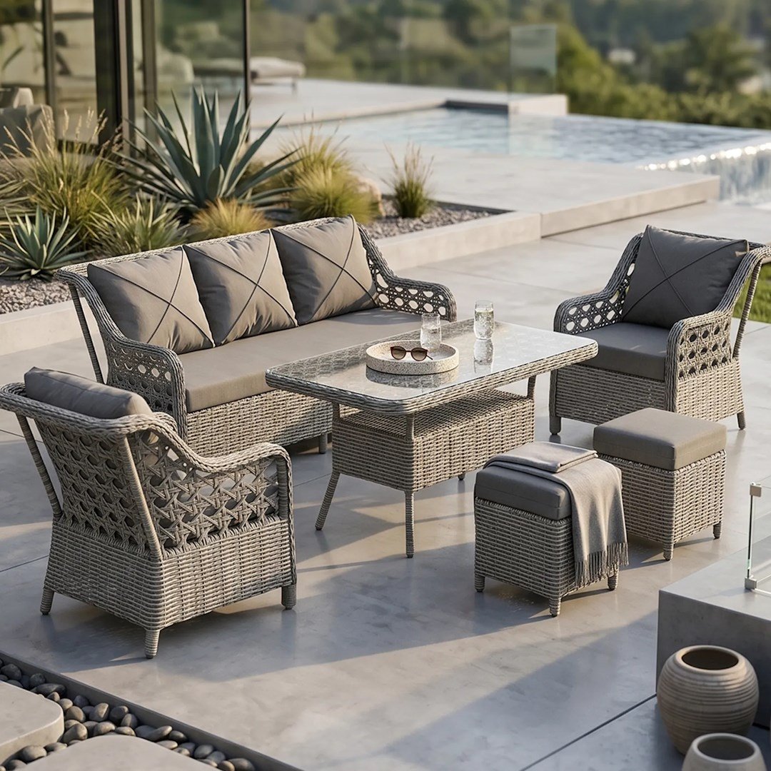Anemon Gri 3+1+1+2 Puf Bahçe Balkon Oturma Takımı