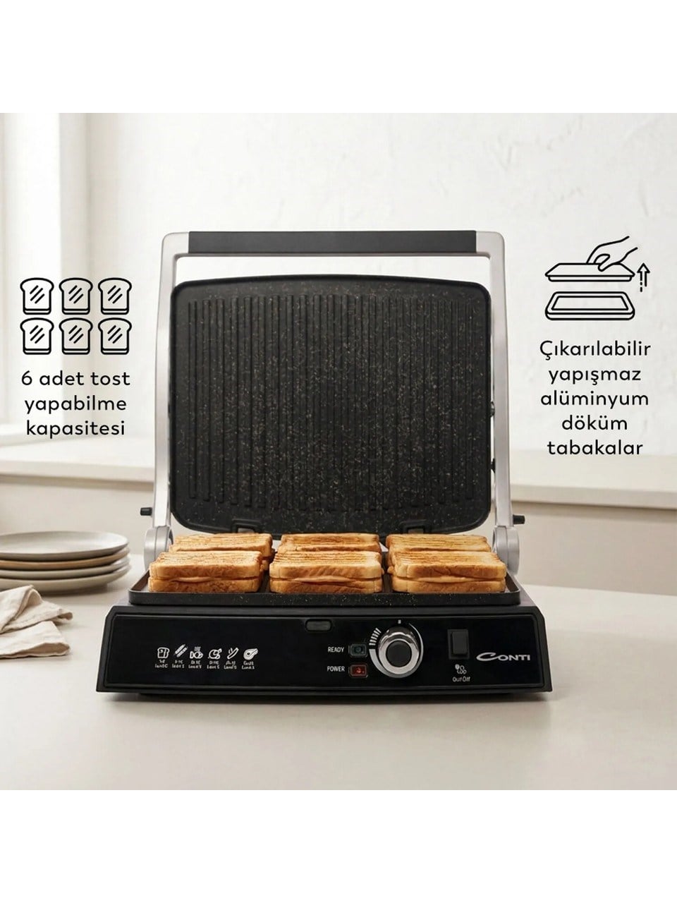 Conti CG-320 Bestost 2000 Watt Izgara ve Tost Makinesi Inox