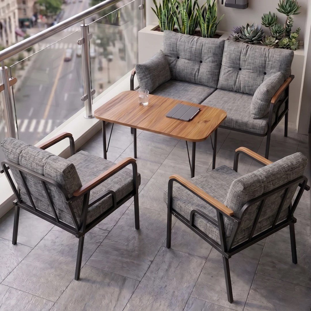 Ekon Gri 2+1+1 Bahçe Balkon Takımı