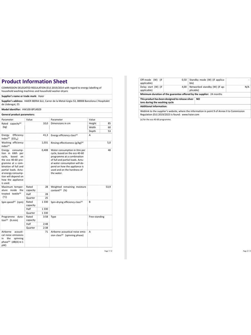 Haier HW100-BP14929A-S 10 kg 1400 Devir Çamaşır Makinesi