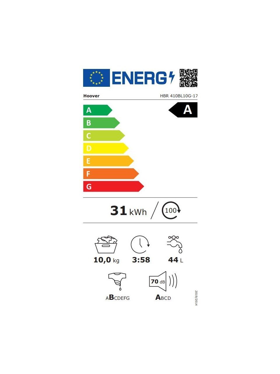 Hoover Hbr 410BL10G-17 10 kg Wi-Fi Bağlantılı 1400 Devir Çamaşır Makinesi