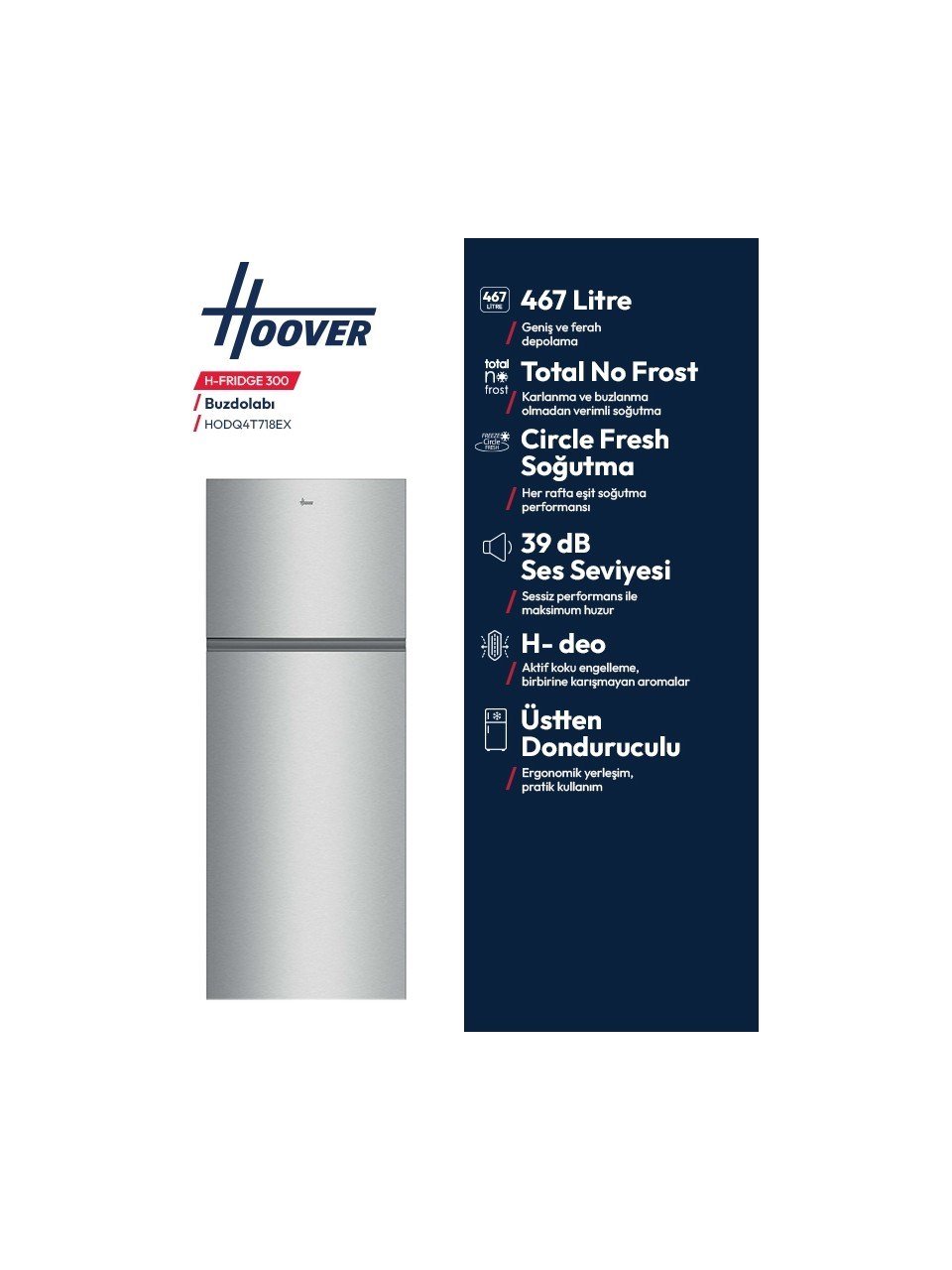 Hoover HODQ4T718EX E Enerji Sınıfı 467 Lt No Frost Buzdolabı