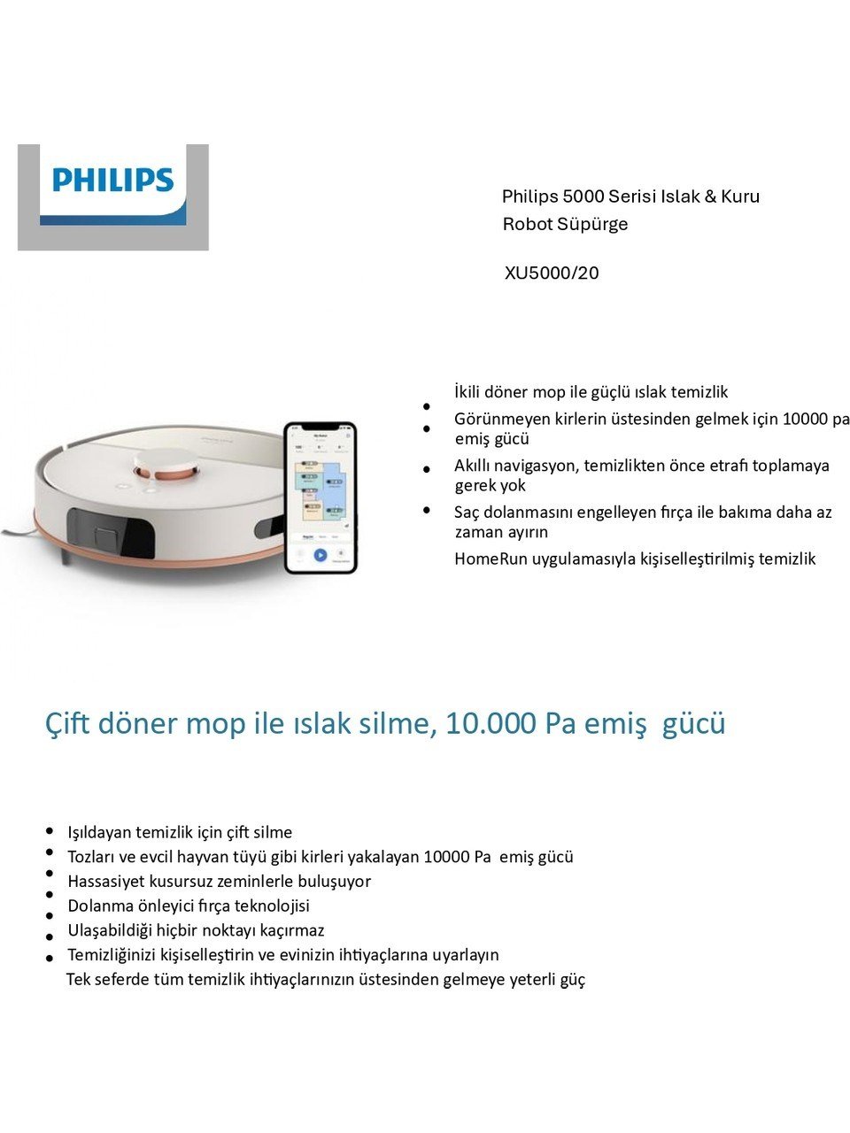 Philips 5000 Serisi XU5000/20 Islak Kuru Robot Süpürge