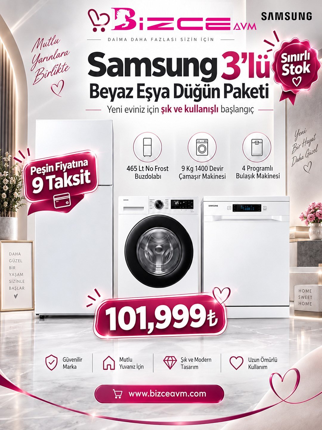 Samsung 3'lü Beyaz Eşya Düğün Paketi