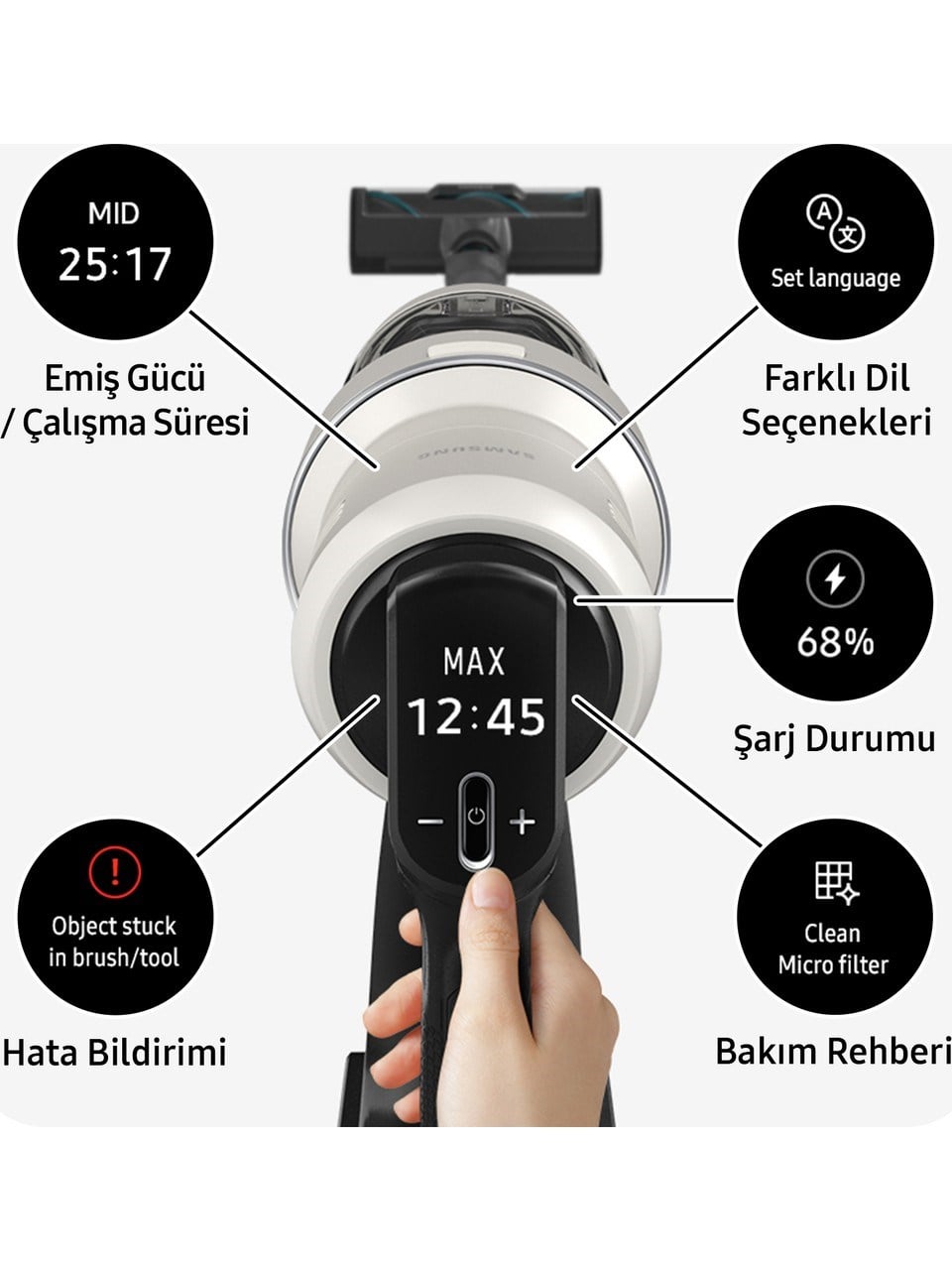 Samsung VS25C9754QG/TR Bespoke Şarjlı Dikey Süpürge, 250W Emiş Gücü, Dijital Invertör Motor