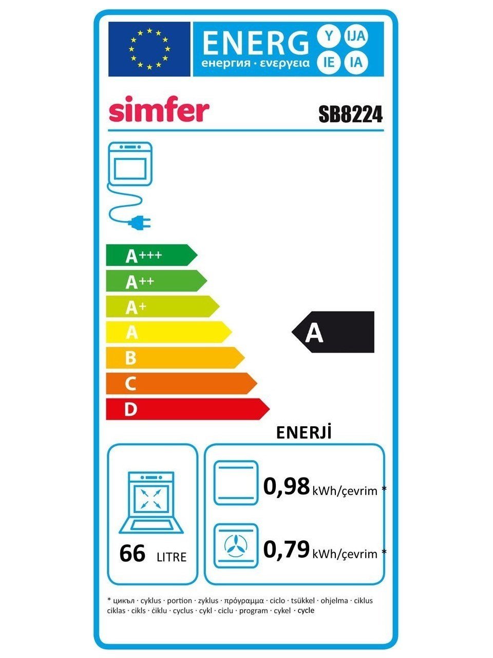 Simfer SB8224 Diamond 4 Programlı Silver Cam Power Turbo Ankastre Fırın