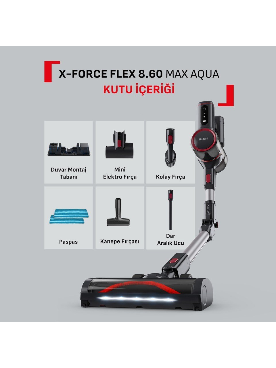 Tefal TY6T90TR X-Force Flex 8.60 Max Aqua Kablosuz Şarjlı Dikey Süpürge