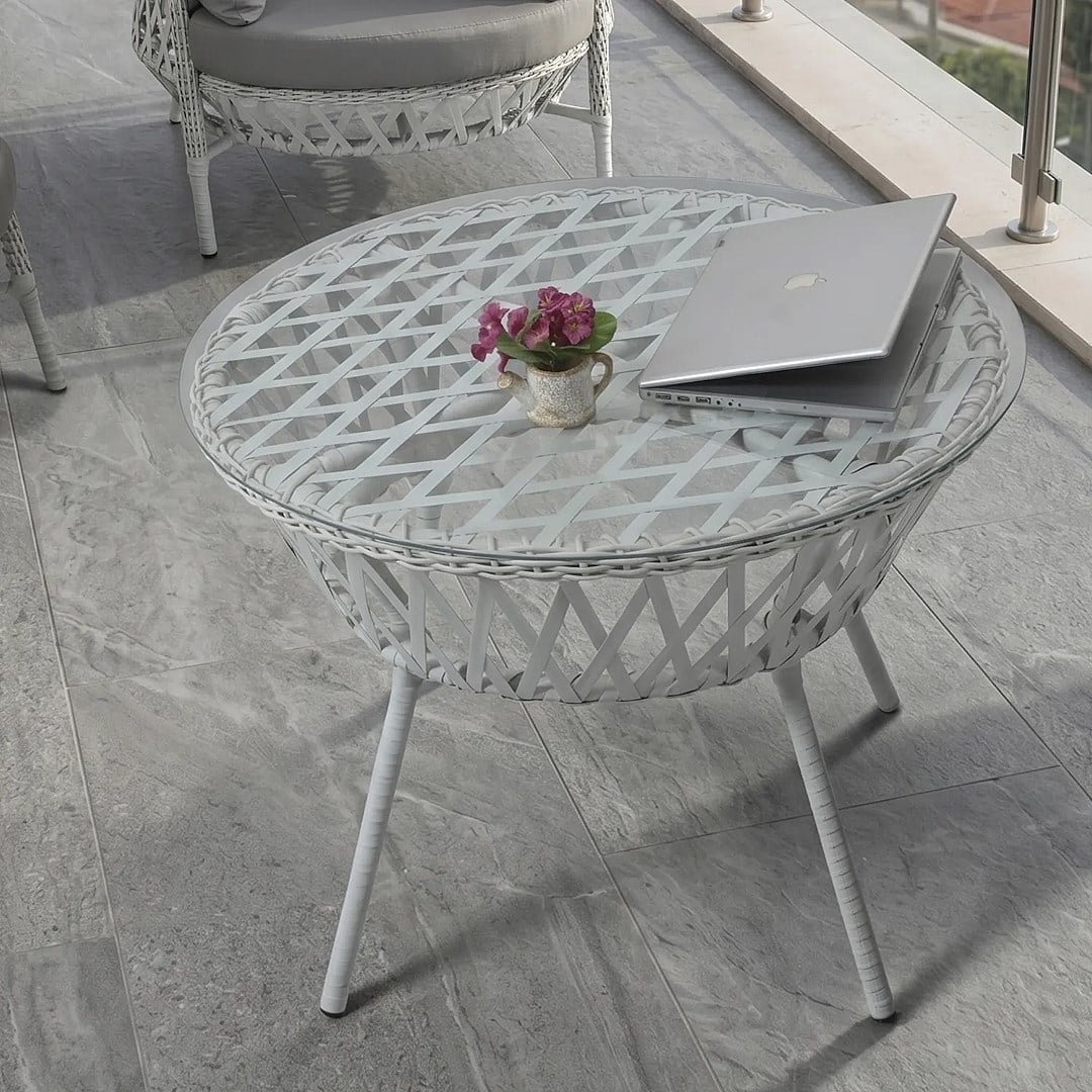 Viola 2+1+1 Beyaz Bahçe Balkon Oturma Koltuk Takımı 